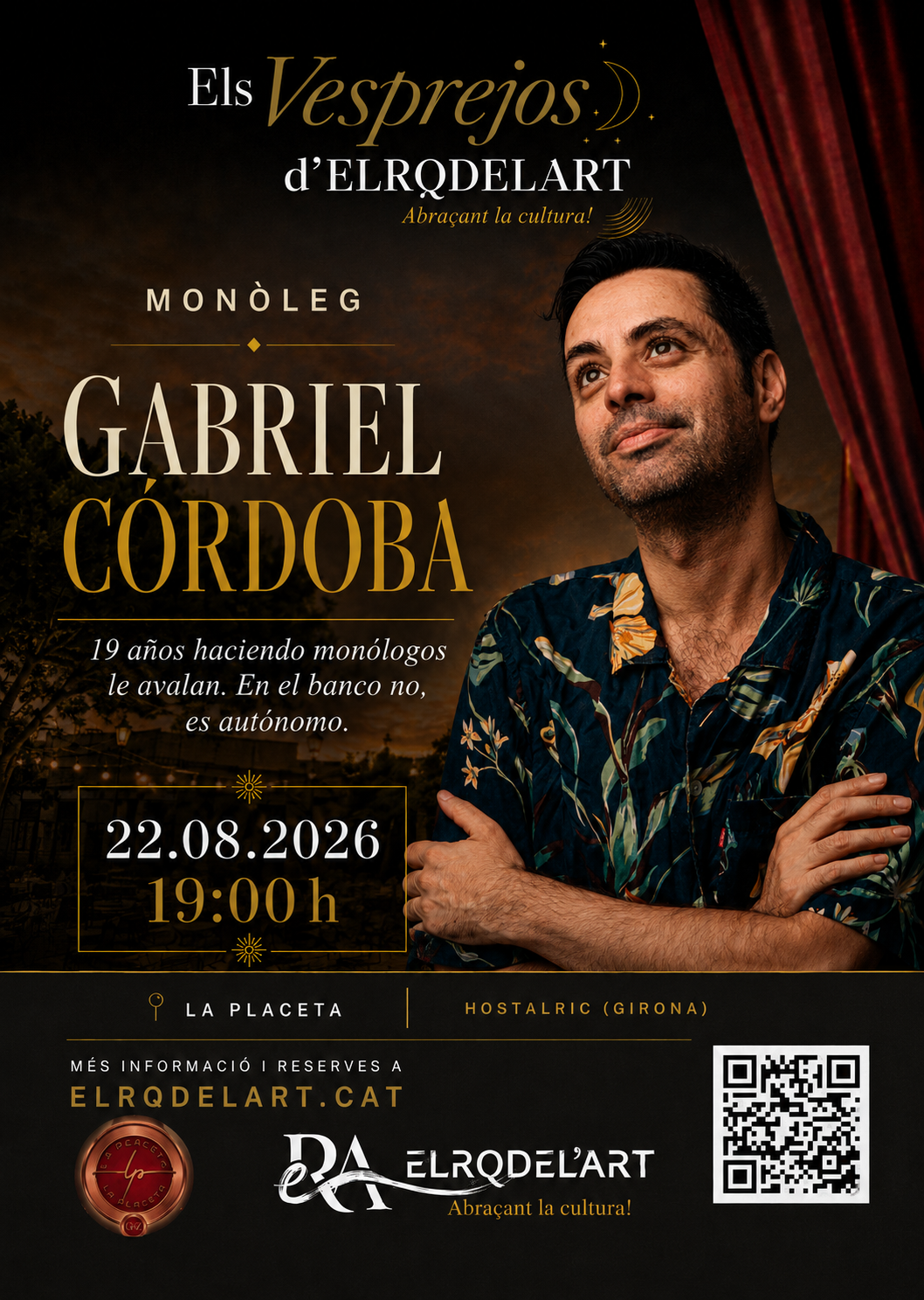 Cartell del monòleg de Gabriel Córdoba als Vesprejos d'ELRQDELART
