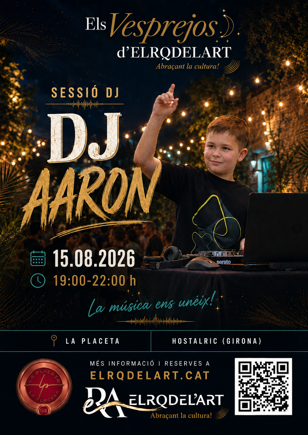 Cartell de DJ Aarón als Vesprejos d'ELRQDELART del 15 d'agost
