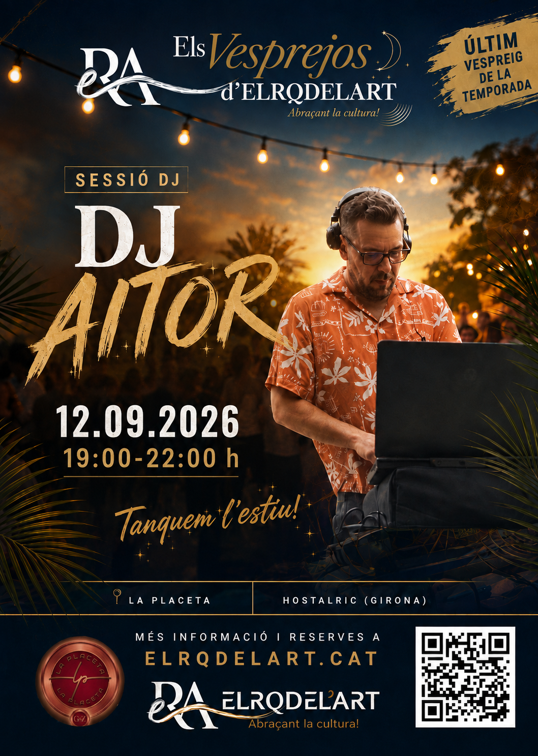 Cartell del fi de festa dels Vesprejos d'ELRQDELART amb DJ Aitor